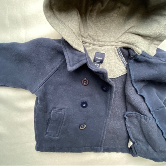 Baby Gap Toddler Boys Dark Blue Double Breasted Hooded Fleece Jacket 12-18 M - Picture 6 of 16